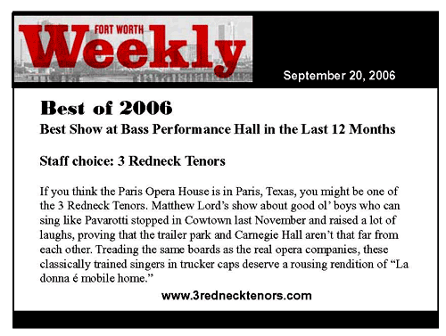 3 Redneck Tenors review, Ft. Worth Weekly